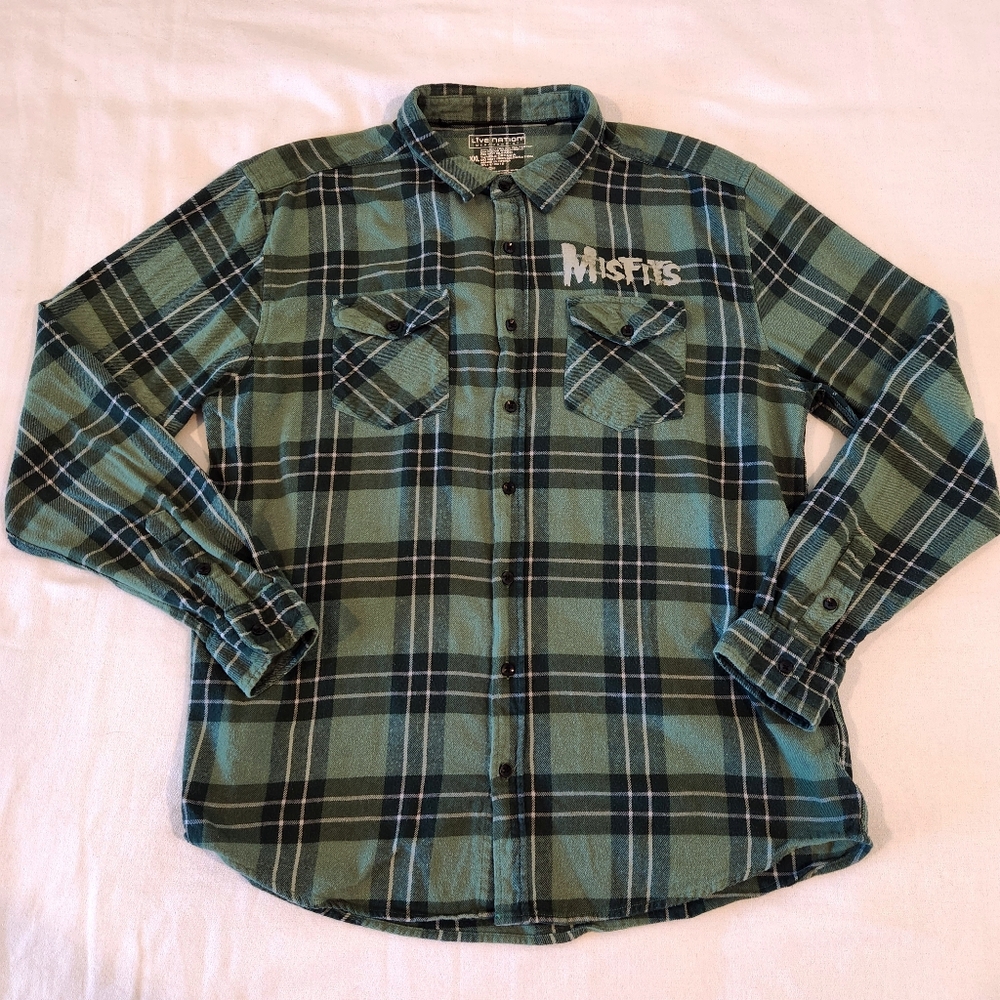 Misfits Skull Plaid Flannel By Live Nation Music Green Black Size XXL